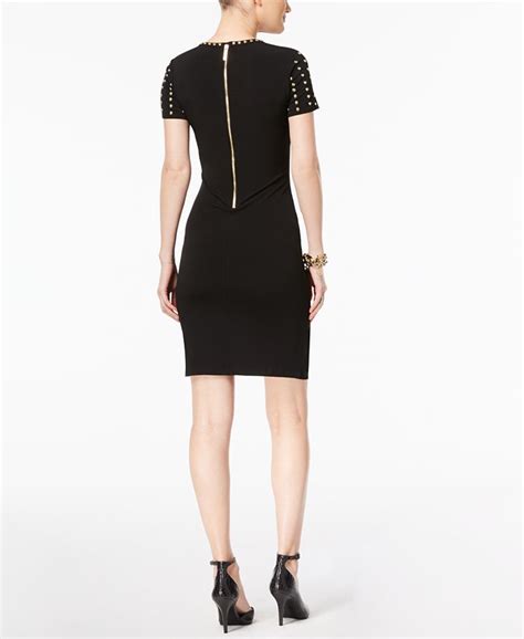 michael michael kors petite lace trim sheath dress|Michael Kors golden button dress.